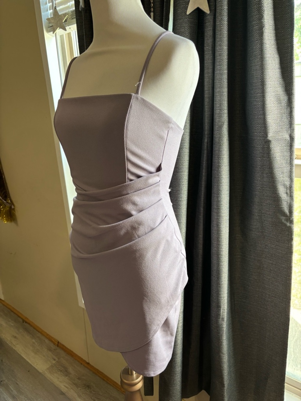 Windsor Lavender Spaghetti-Strap Ruched Mini Dress - Picture 3 of 6